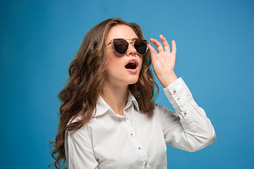 Image showing Portrait of young woman with shocked facial expression