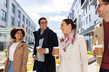 Image showing group of people or friends with coffee in city