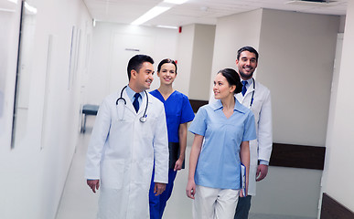 Image showing group of happy medics or doctors at hospital