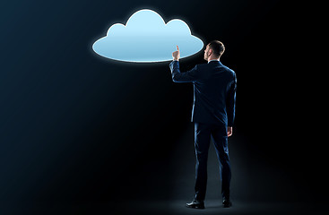 Image showing businessman touching virtual cloud hologram