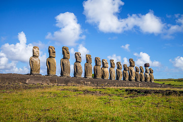 Image showing Moais statues, ahu Tongariki, easter island