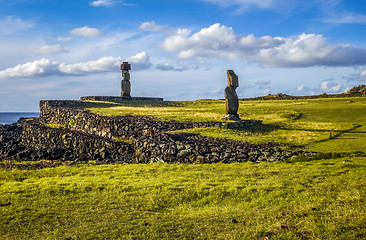 Image showing Moais statues, ahu vai ure, easter island