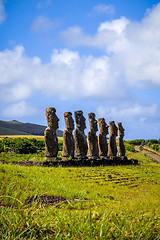 Image showing Moais statues, ahu Akivi, easter island