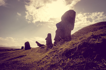 Image showing Moais statues on Rano Raraku volcano, easter island