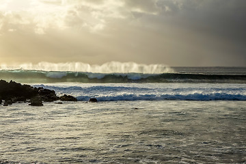 Image showing Pacific ocean at sunset on Easter Island