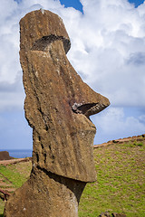 Image showing Moai statue on Rano Raraku volcano, easter island