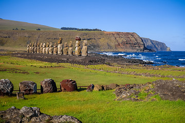 Image showing Moais statues, ahu Tongariki, easter island