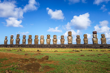 Image showing Moais statues, ahu Tongariki, easter island