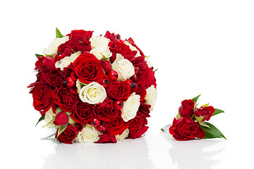 Image showing bridal bouquet with red and white roses