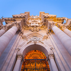 Image showing Entrance of the Syracuse baroque Cathedral in Sicily - Italy