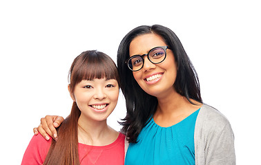 Image showing two happy smiling women or international friends