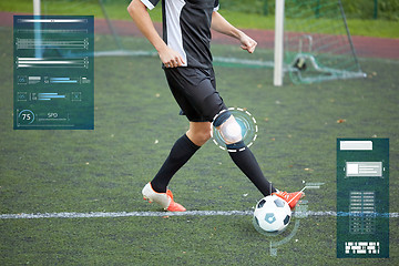 Image showing soccer player playing with ball on football field