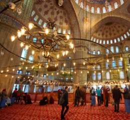 Image showing blur image of Muslims praying inside Mosque
