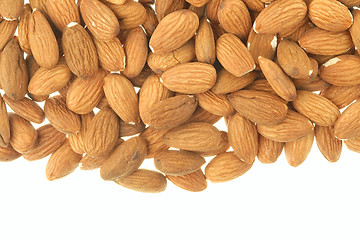 Image showing Almonds scattered over white background