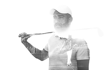 Image showing Double exposure of senior golf player