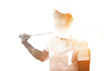 Image showing Double exposure of senior golf player