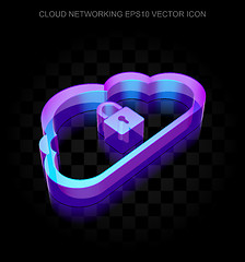 Image showing Cloud technology icon: 3d neon glowing Cloud With Padlock made of glass, EPS 10 vector.