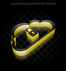 Image showing Cloud computing icon: Yellow 3d Cloud With Padlock made of paper, transparent shadow, EPS 10 vector.