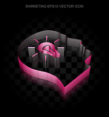 Image showing Advertising icon: Crimson 3d Head With Light Bulb made of paper, transparent shadow, EPS 10 vector.
