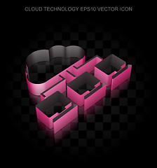 Image showing Cloud computing icon: Crimson 3d Cloud Network made of paper, transparent shadow, EPS 10 vector.