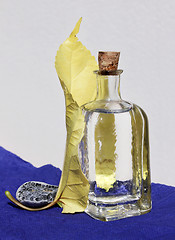Image showing Glass Jar and Yellow Leaf
