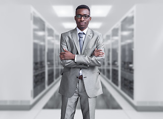 Image showing Young  black man in server room
