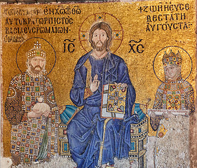 Image showing Christ Pantocrator between Emperor Constantine IX Monomachus and the Empress Zoe