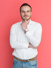 Image showing man isolated over a red background