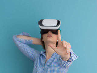 Image showing woman using VR headset glasses of virtual reality