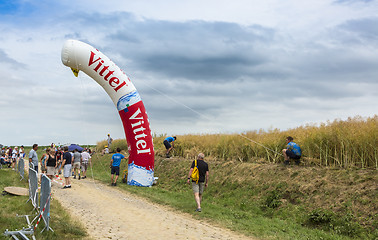 Image showing Installation of an Inflatable Milestone - Tour de France 2015