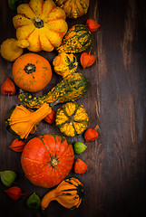 Image showing Autumn border with pumpkins and copy space