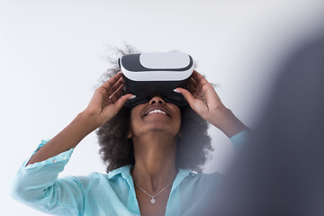 Image showing black girl using VR headset glasses of virtual reality