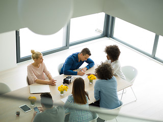 Image showing Multiethnic startup Business Team At A Meeting at modern office 