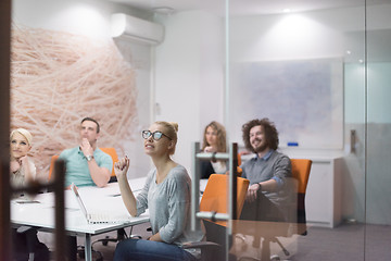 Image showing Startup Business Team At A Meeting at modern night office buildi