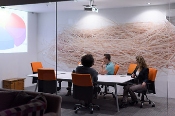 Image showing Startup Business Team At A Meeting at modern night office buildi