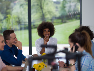 Image showing Multiethnic startup Business Team At A Meeting at modern office 