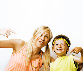 Image showing funny mother and son with bubble gum