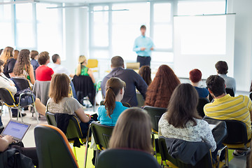 Image showing Speaker giving presentation on business conference.