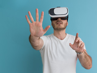 Image showing man using VR headset glasses of virtual reality