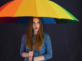 Image showing handsome woman with a colorful umbrella