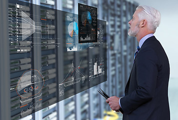 Image showing Senior businessman in server room