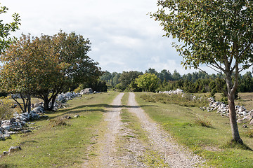 Image showing Dirt road surrounded of stone walls