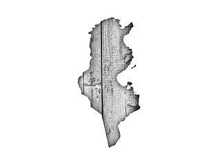 Image showing Map of Tunisia on weathered wood
