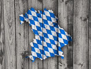 Image showing Map and flag of Bavaria on weathered wood