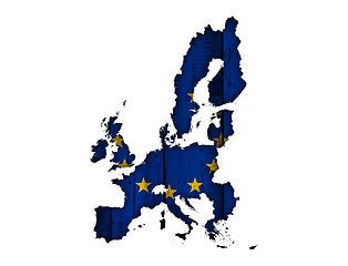 Image showing Map and flag of the EU on weathered wood