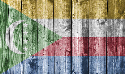 Image showing Flag of the Comoros on weathered wood