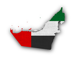 Image showing Map and flag of United Arab Emirates on old linen