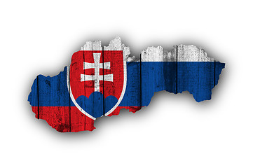 Image showing Map and flag of Slovakia on weathered wood