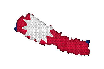 Image showing Map and flag of Nepal on old linen