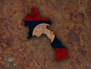 Image showing Map and flag of Laos on rusty metal